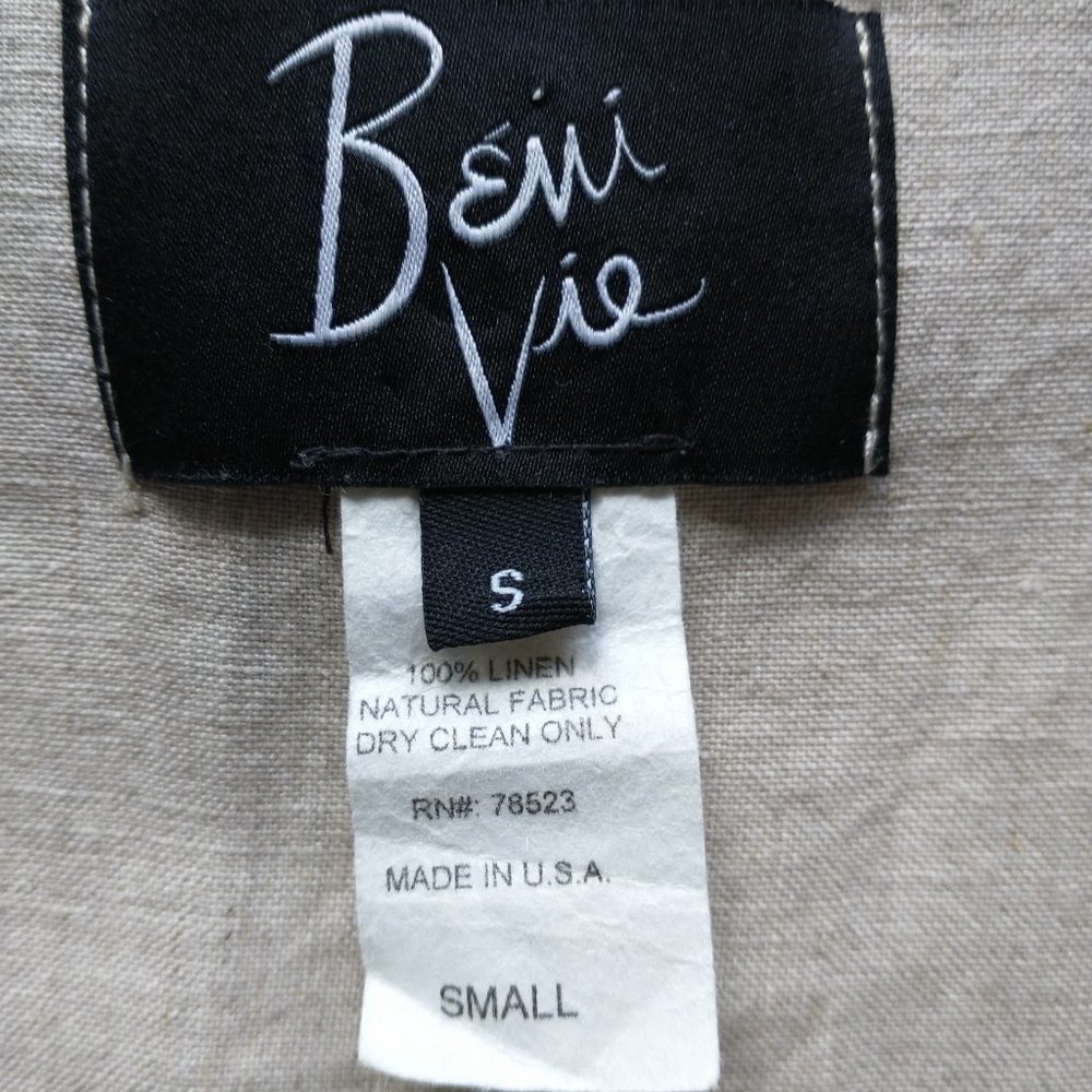 Beni Vie 100%Linen Lagenlook Tunic Top Pocket Natural Fabric Beige S Made in USA - Picture 9 of 10